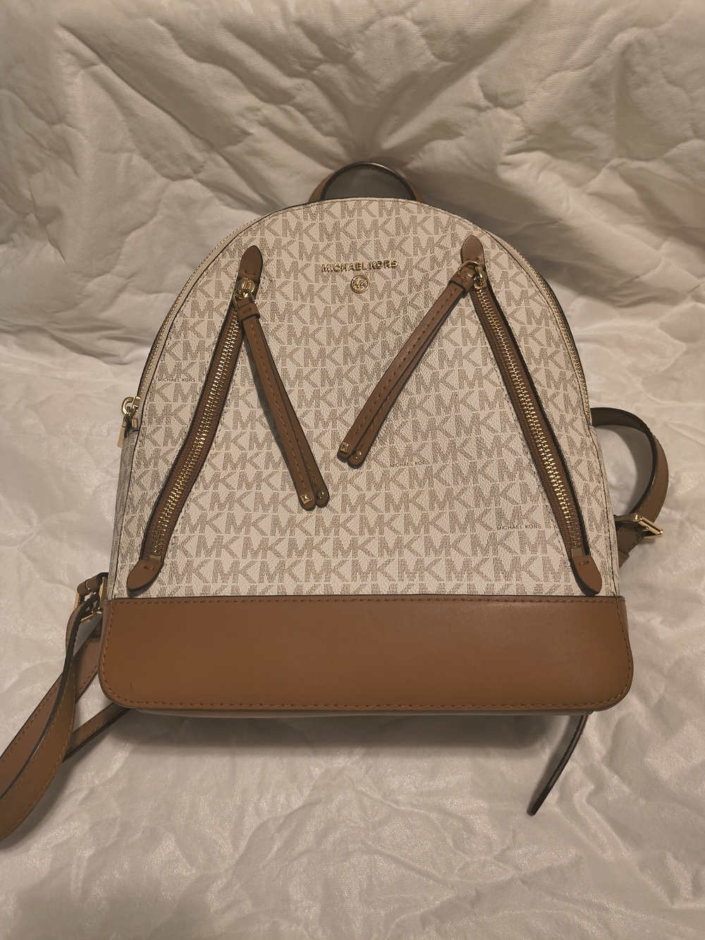Michael Kors Monogram Backpack in Brown & Cream